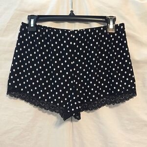 Black & White Polkadot Lace Pajama Shorts - (M)